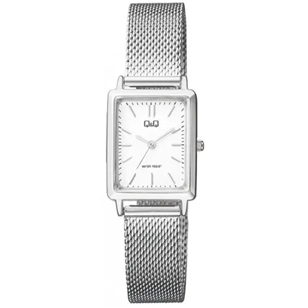 Q&Q Silver Mesh Bracelet White Dial Quartz Watch for Ladies - QB95J201