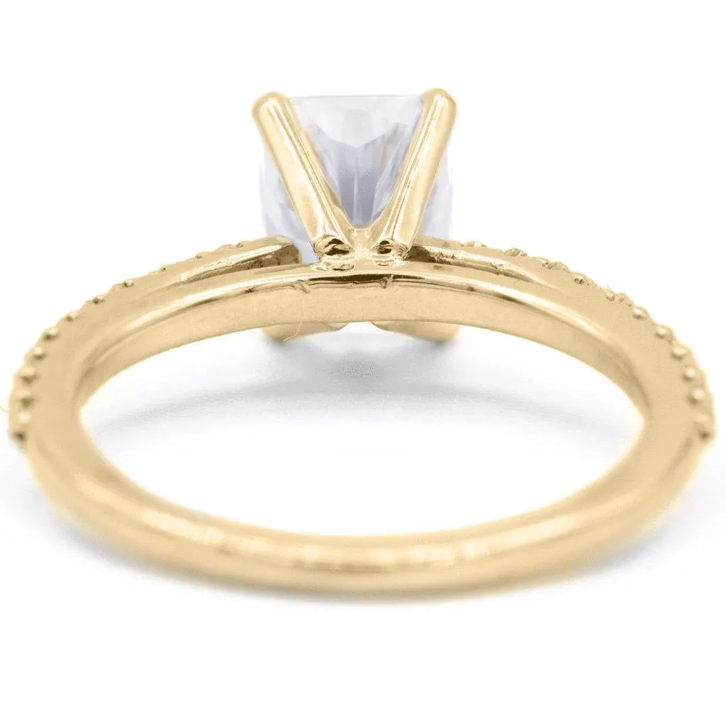 Radiant Crushed Ice Moissanite 4 Prongs Diamond Accent Ice Cathedral Solitaire Ring