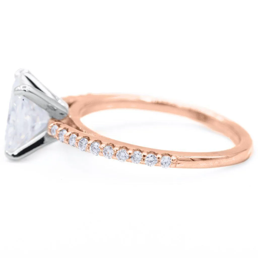 Radiant Crushed Ice Moissanite 4 Prongs Diamond Accent Ice Cathedral Solitaire Ring