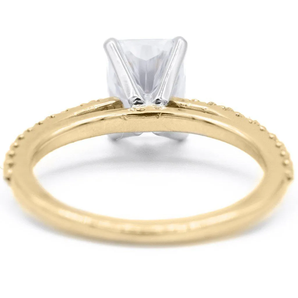 Radiant Crushed Ice Moissanite 4 Prongs Diamond Accent Ice Cathedral Solitaire Ring