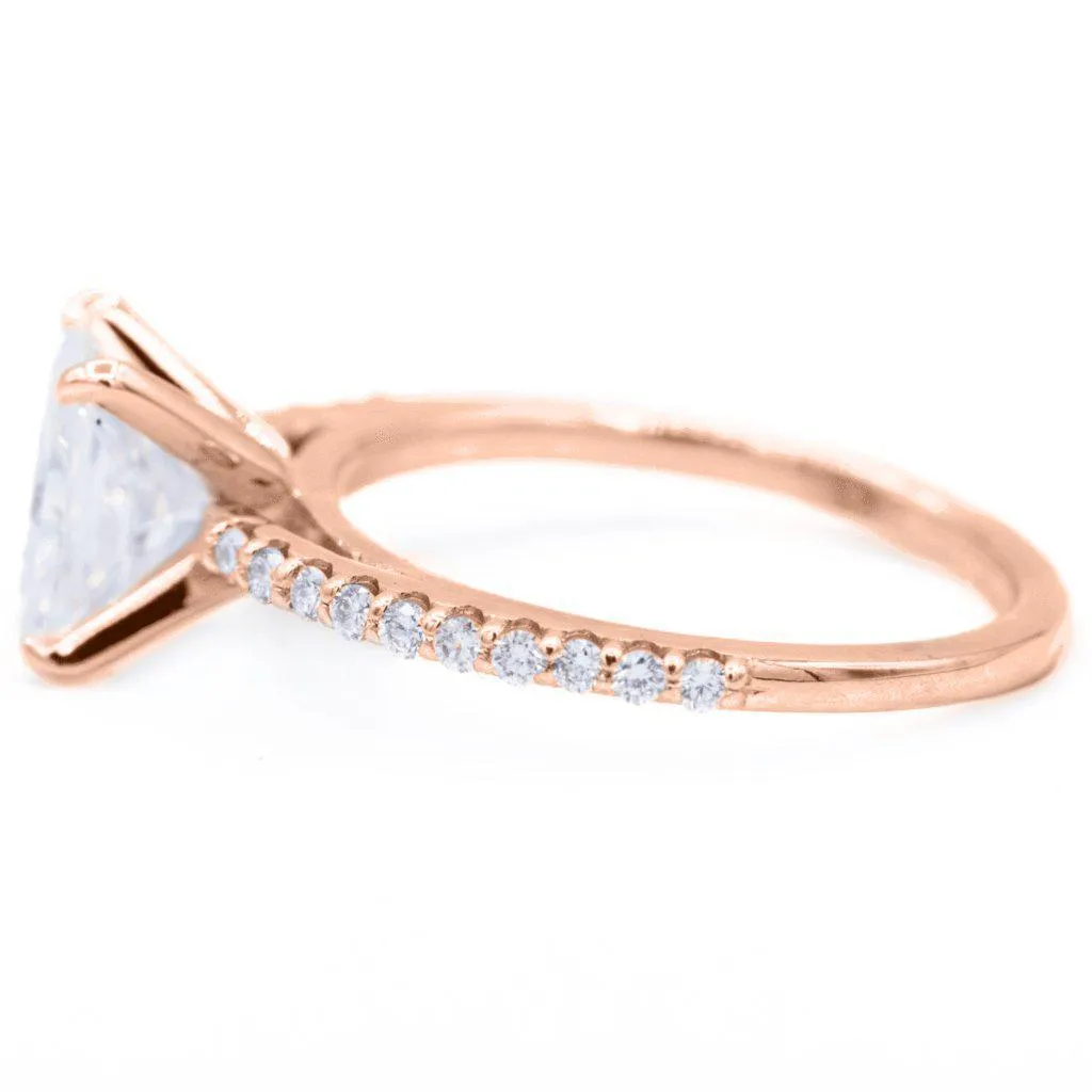 Radiant Crushed Ice Moissanite 4 Prongs Diamond Accent Ice Cathedral Solitaire Ring