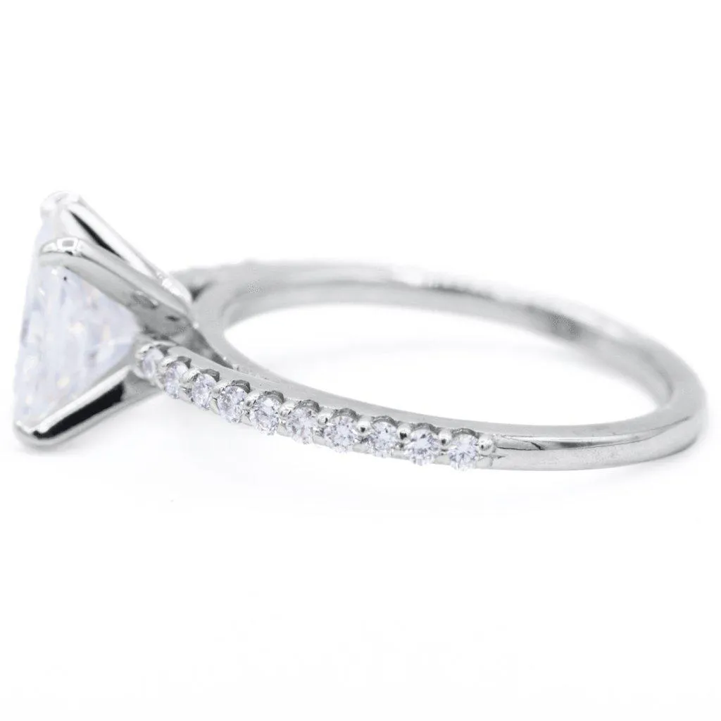 Radiant Crushed Ice Moissanite 4 Prongs Diamond Accent Ice Cathedral Solitaire Ring