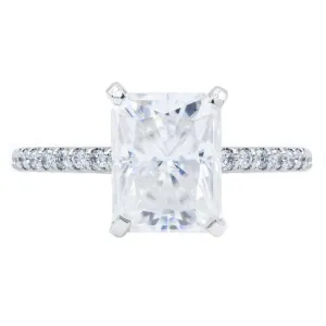 Radiant Crushed Ice Moissanite 4 Prongs Diamond Accent Ice Cathedral Solitaire Ring