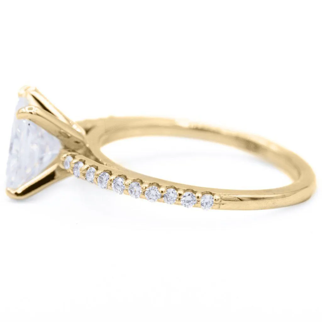 Radiant Crushed Ice Moissanite 4 Prongs Diamond Accent Ice Cathedral Solitaire Ring