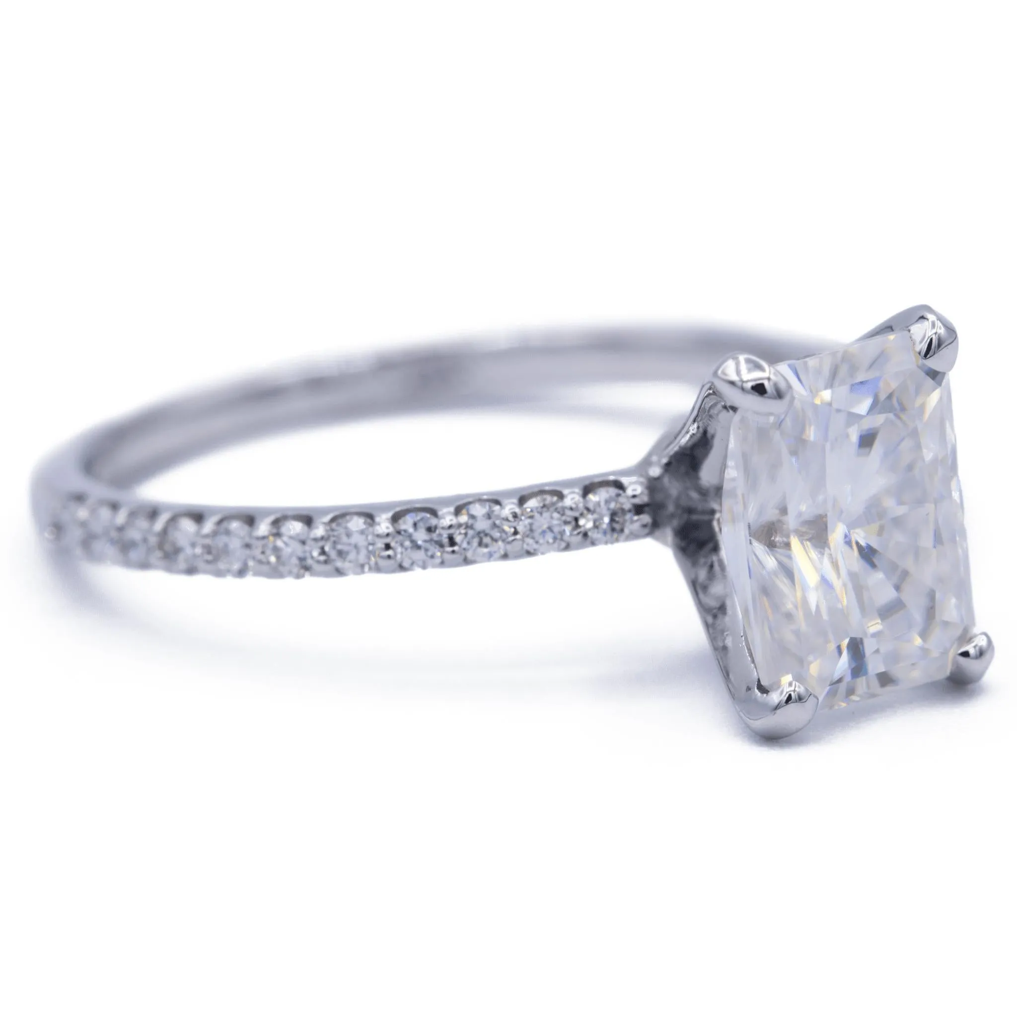 Radiant Moissanite 4 Prongs Diamond Accent Ice Solitaire Ring