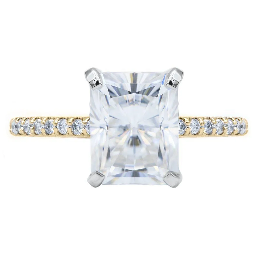 Radiant Moissanite 4 Prongs Diamond Accent Ice Solitaire Ring