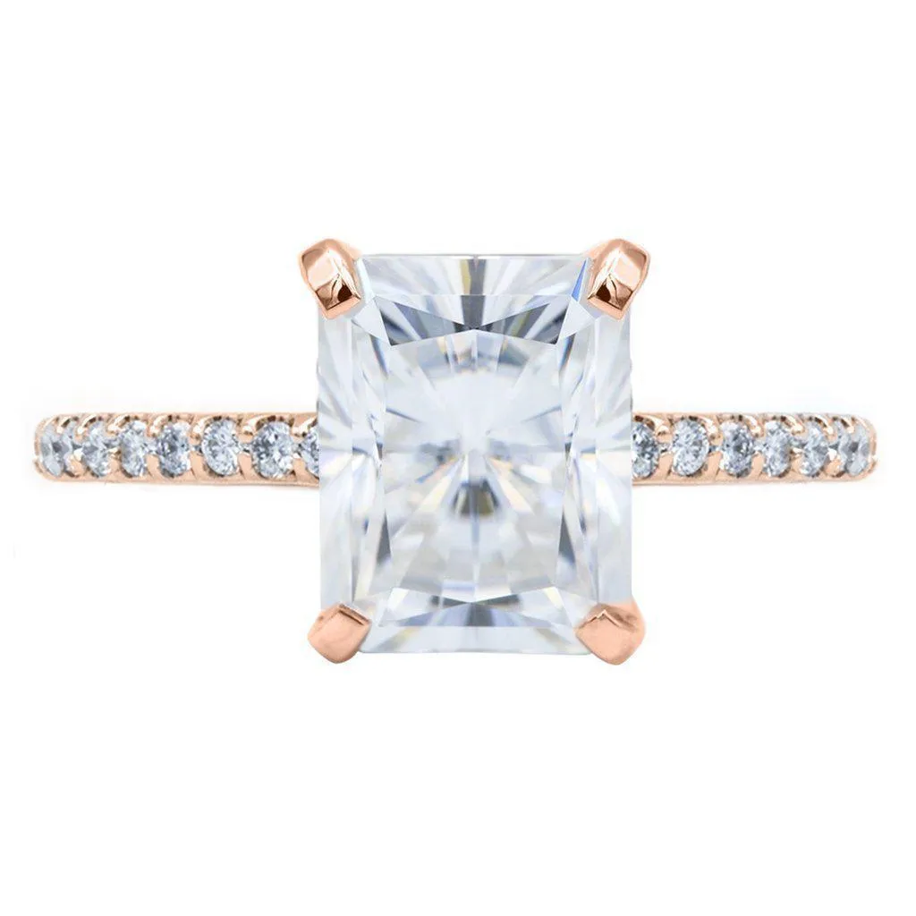 Radiant Moissanite 4 Prongs Diamond Accent Ice Solitaire Ring