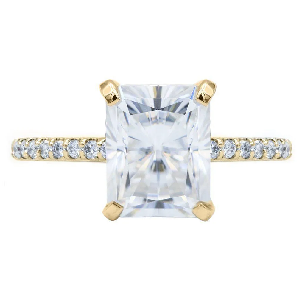 Radiant Moissanite 4 Prongs Diamond Accent Ice Solitaire Ring