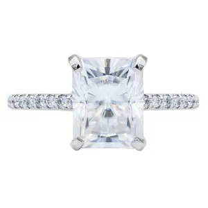 Radiant Moissanite 4 Prongs Diamond Accent Ice Solitaire Ring