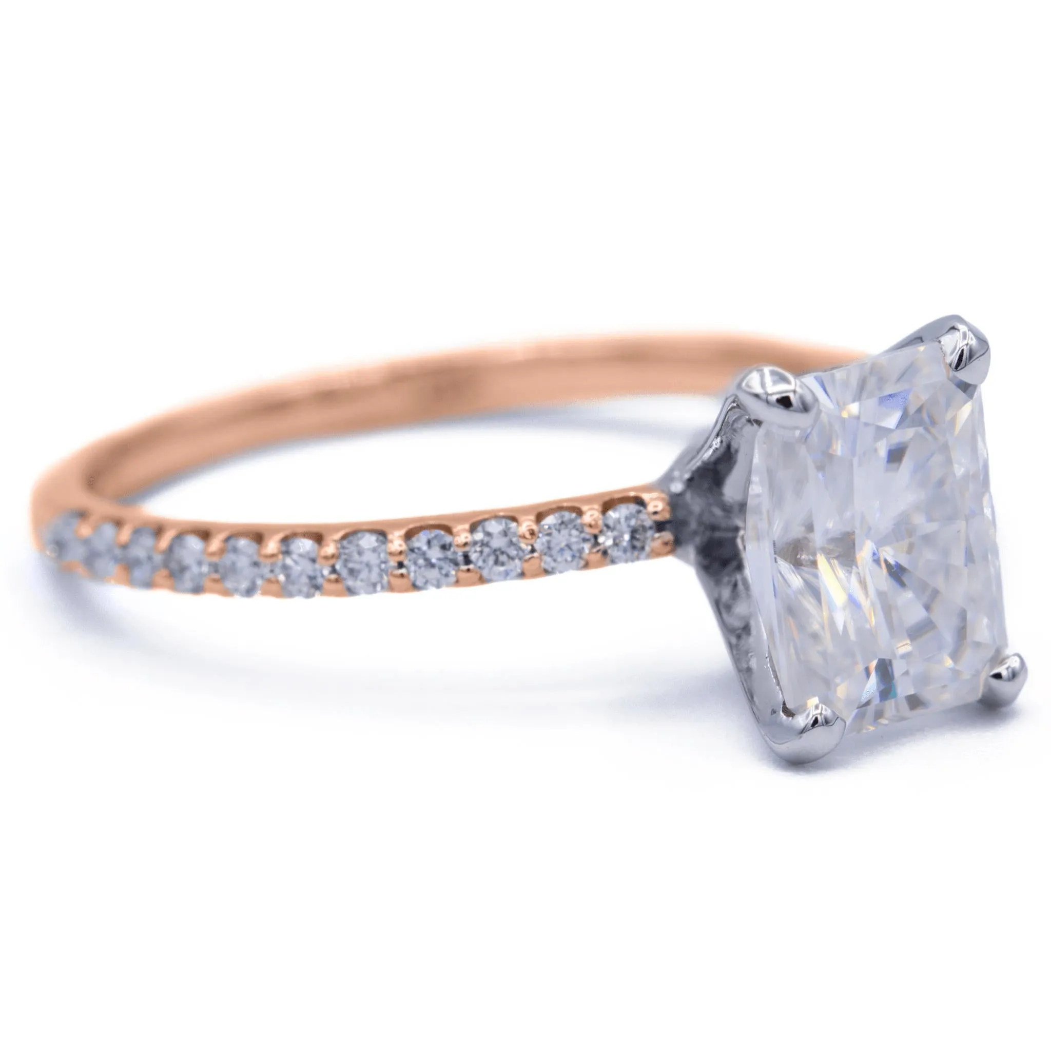 Radiant Moissanite 4 Prongs Diamond Accent Ice Solitaire Ring