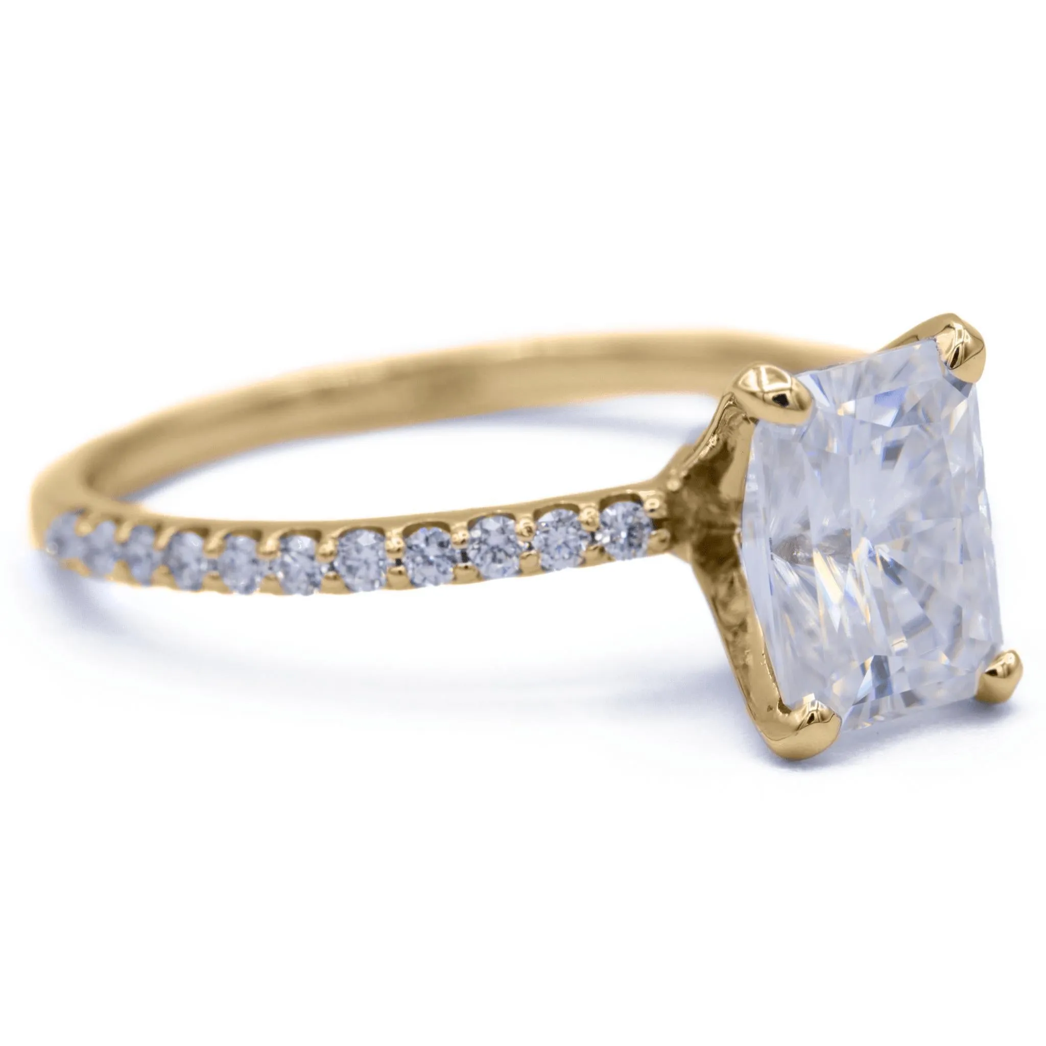 Radiant Moissanite 4 Prongs Diamond Accent Ice Solitaire Ring