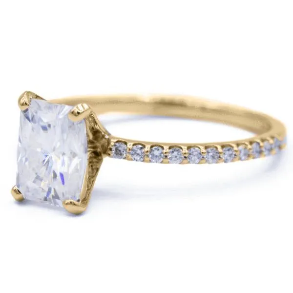 Radiant Moissanite 4 Prongs Diamond Accent Ice Solitaire Ring