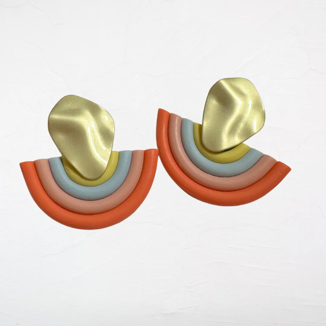 Rainbow Clay Fan Earrings