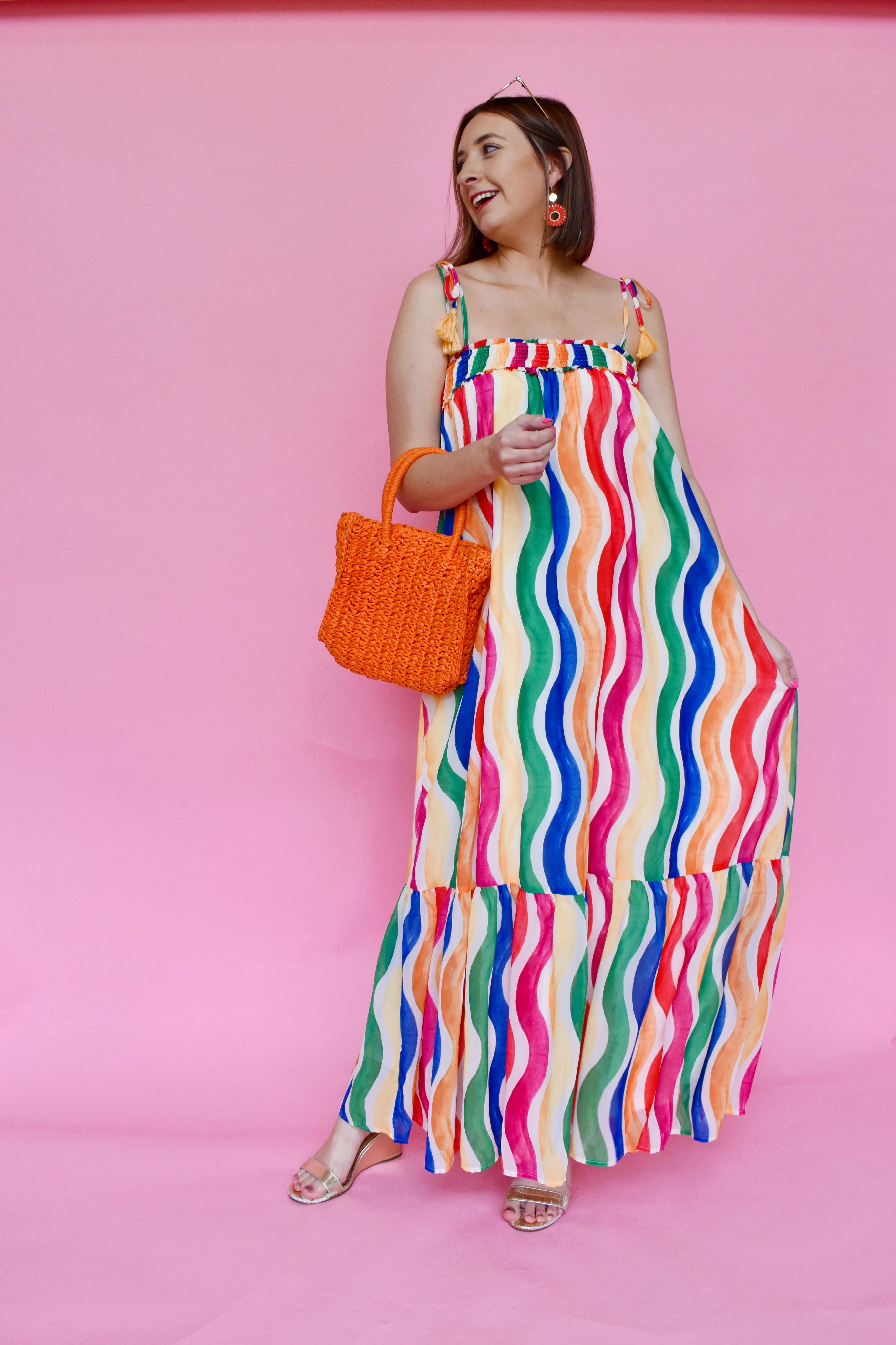 Rainbow Wavy Striped Maxi Dress