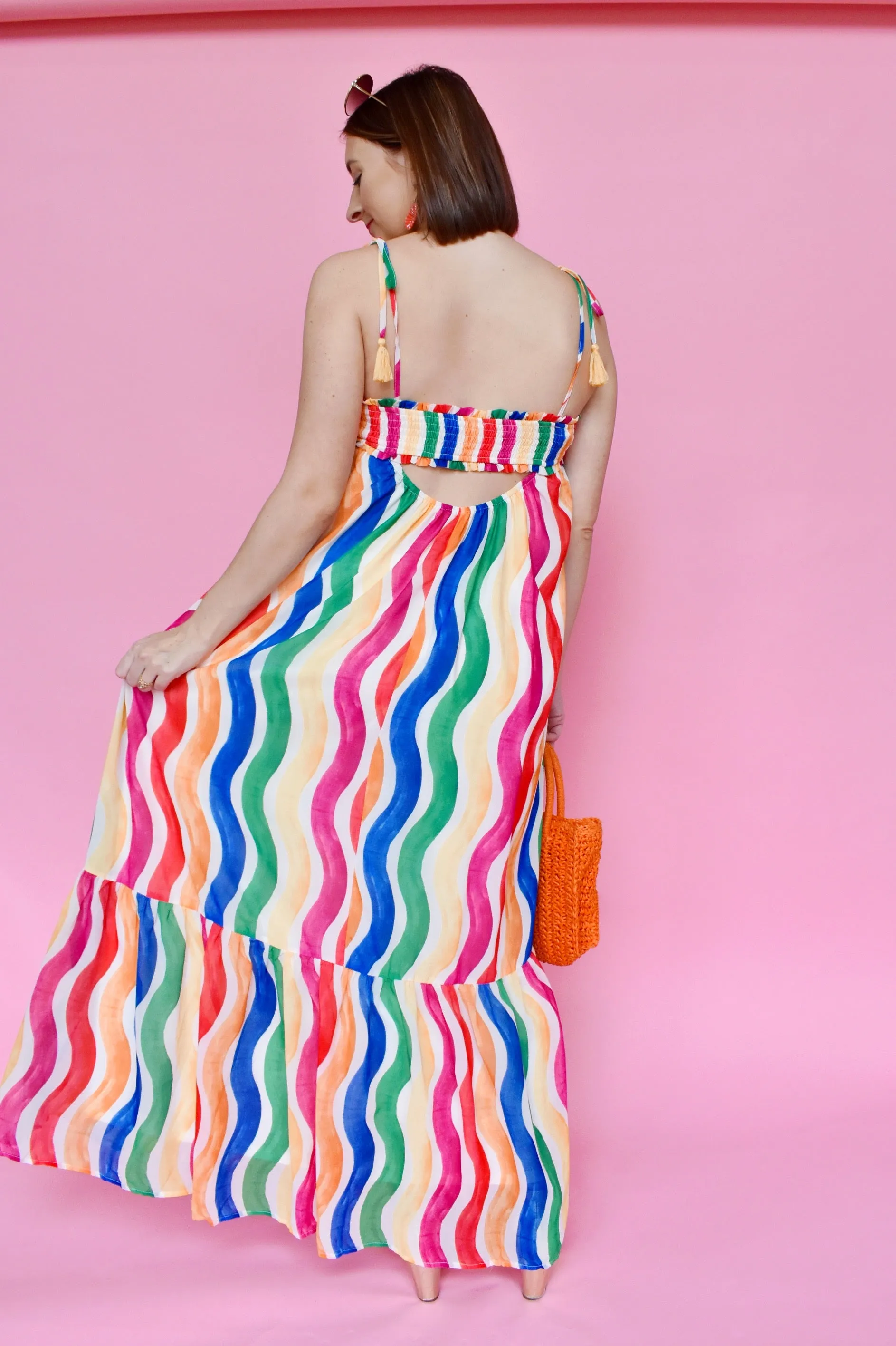 Rainbow Wavy Striped Maxi Dress