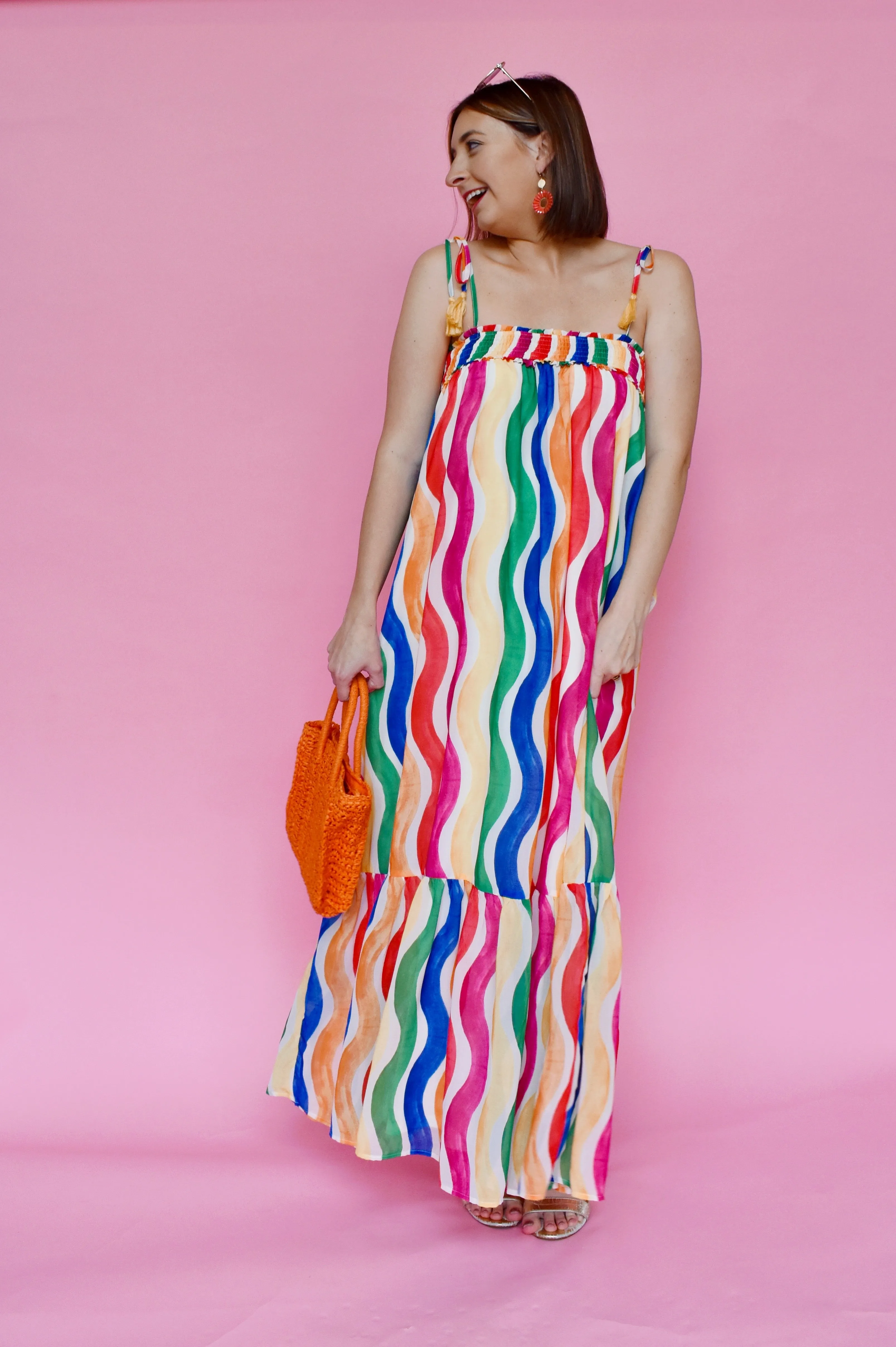 Rainbow Wavy Striped Maxi Dress