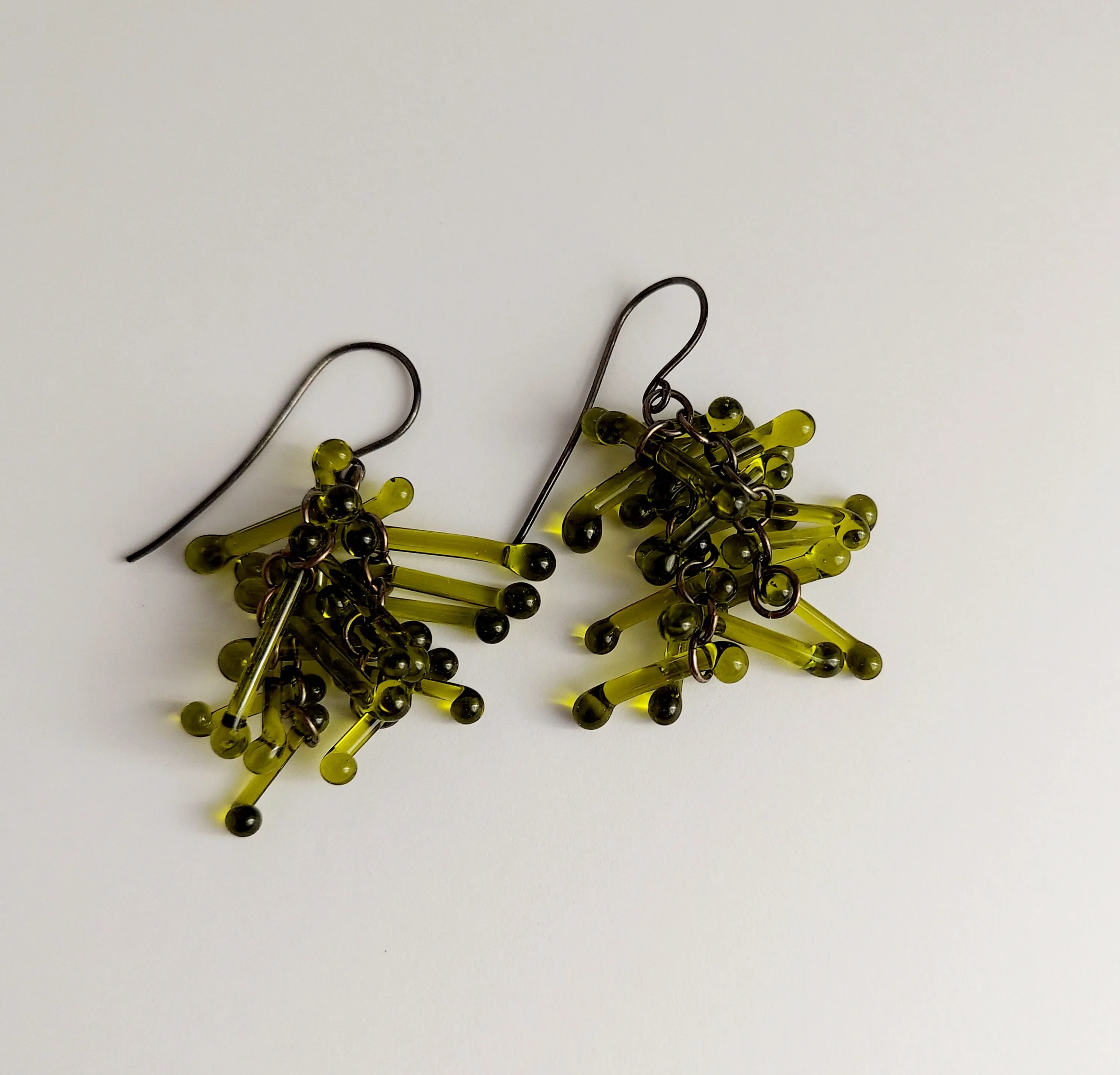 Recycled Green Wine Bottle,  Green Glass Earrings, Statement Earrings, Green Bottle