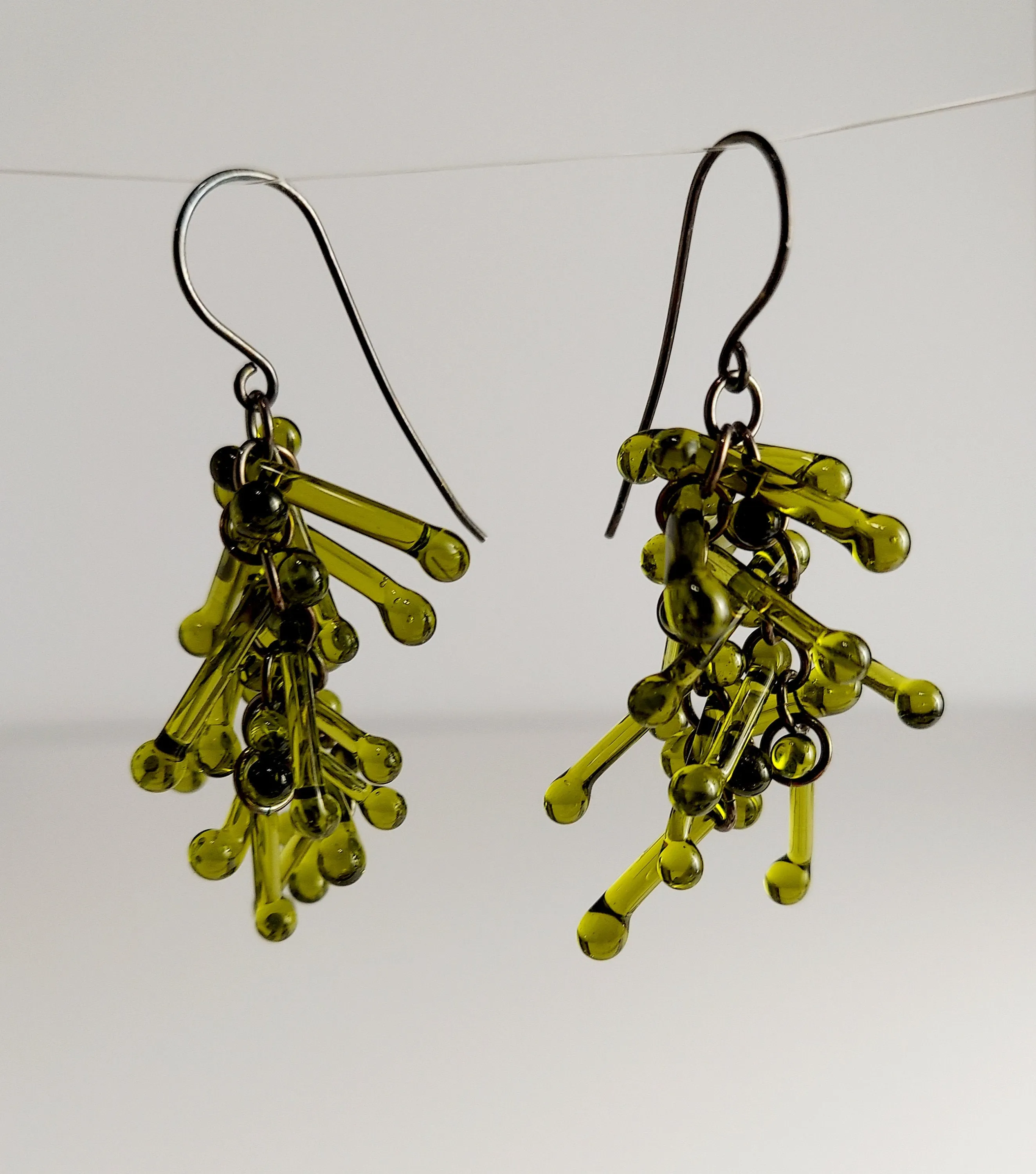Recycled Green Wine Bottle,  Green Glass Earrings, Statement Earrings, Green Bottle