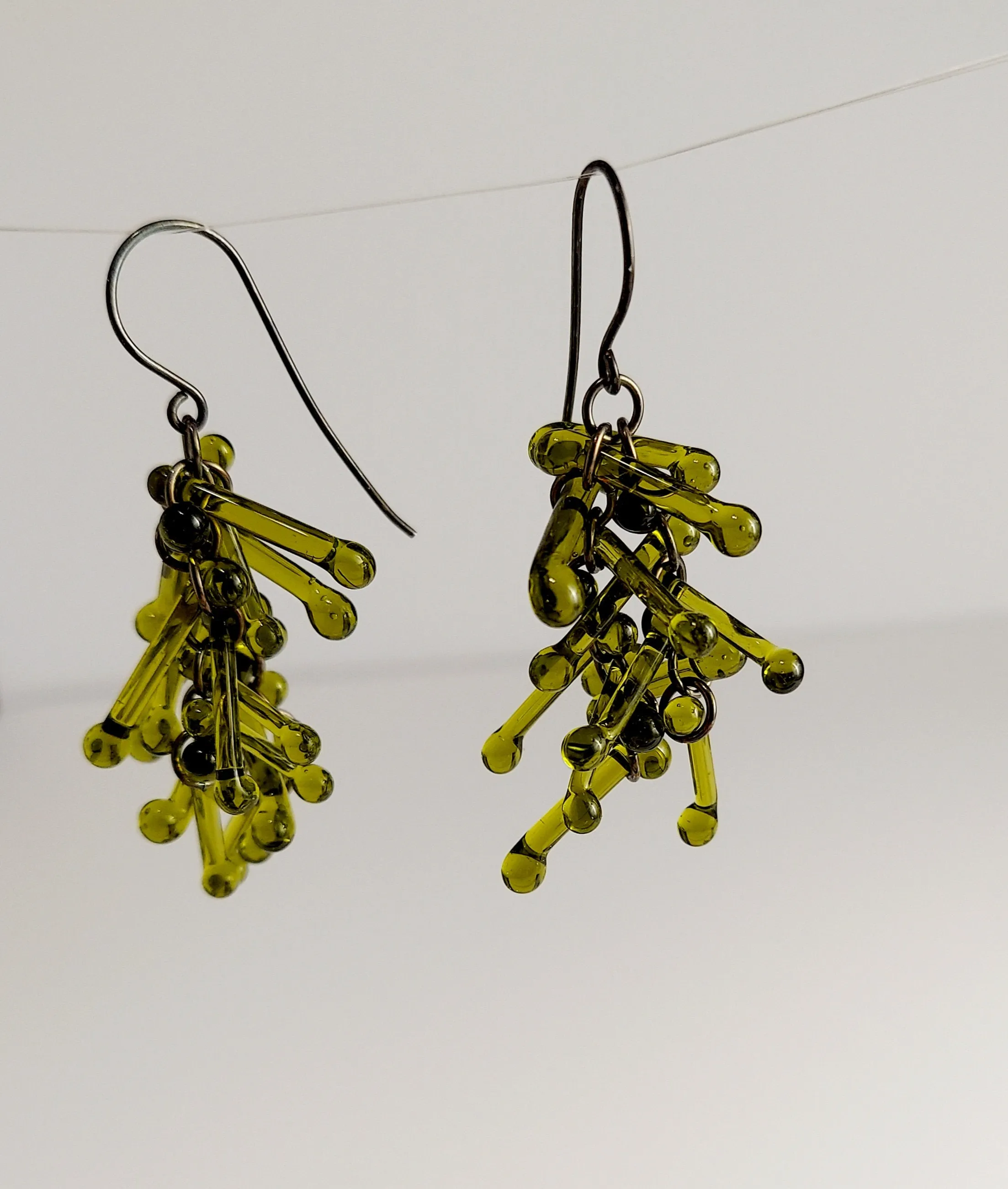 Recycled Green Wine Bottle,  Green Glass Earrings, Statement Earrings, Green Bottle