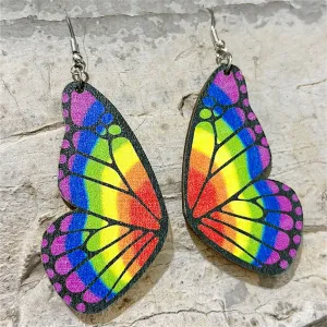 Red & Purple Rainbow Butterfly Drop Earrings