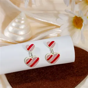 Red Enamel & 18K Gold-Plated Stripped Double Heart Drop Earrings