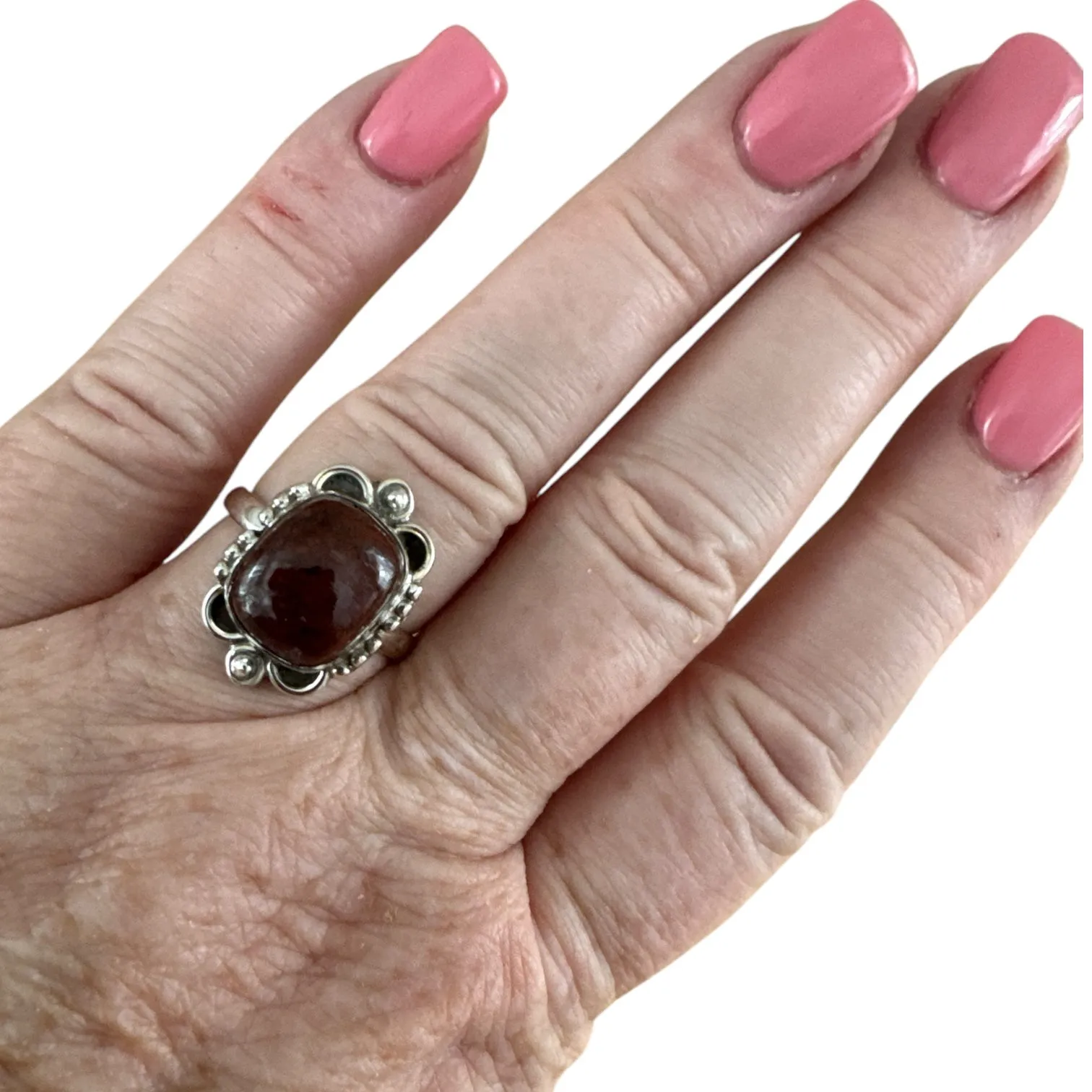 Red Moss Agate Solid 925 Sterling Silver Ring 7.5