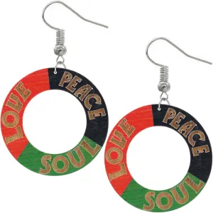 Red Multicolor Rasta Love Peace Soul Wood Earrings