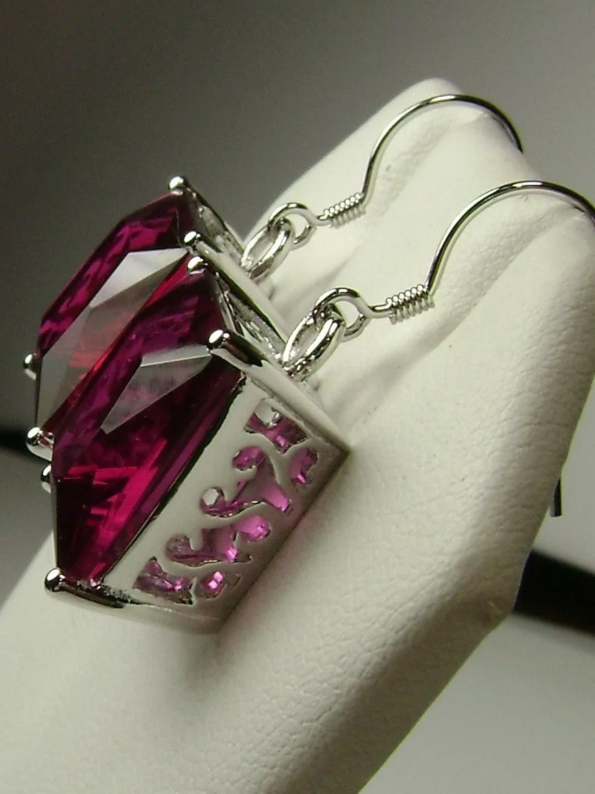 Red Ruby Earrings, Silver Art Nouveau Filigree, Vintage Style Jewelry #E45
