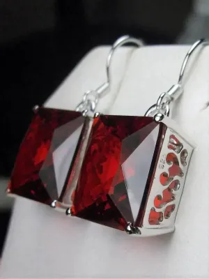 Red Ruby Earrings, Silver Art Nouveau Filigree, Vintage Style Jewelry #E45