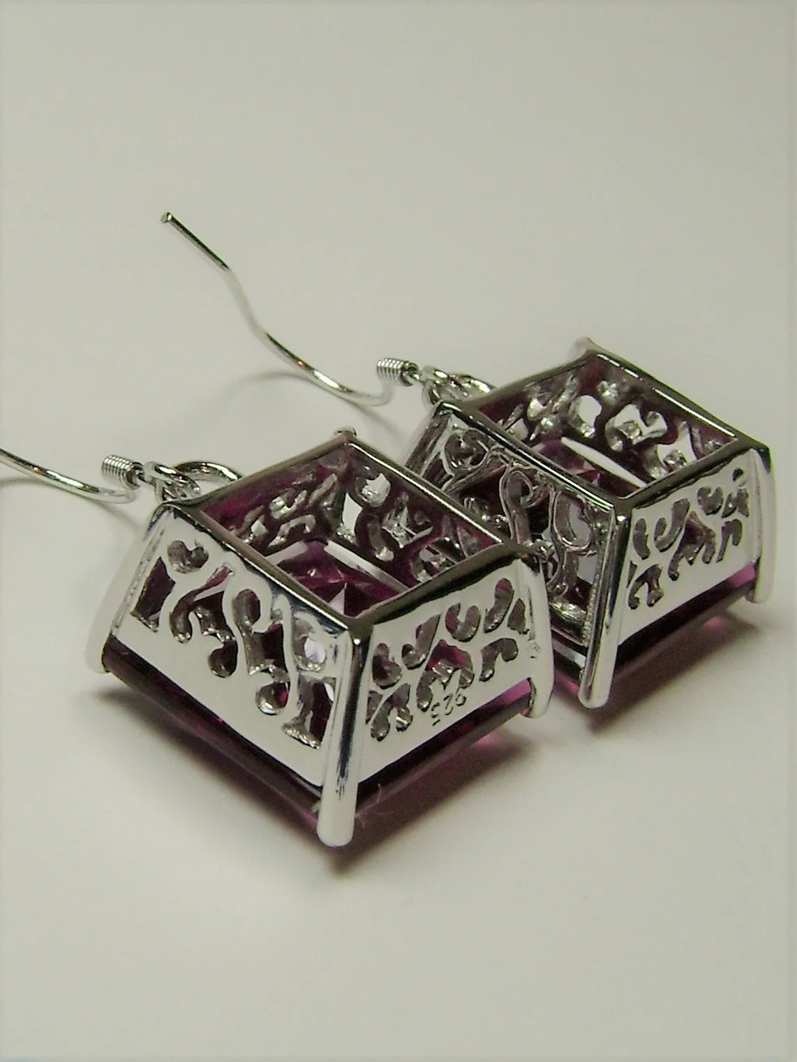 Red Ruby Earrings, Silver Art Nouveau Filigree, Vintage Style Jewelry #E45