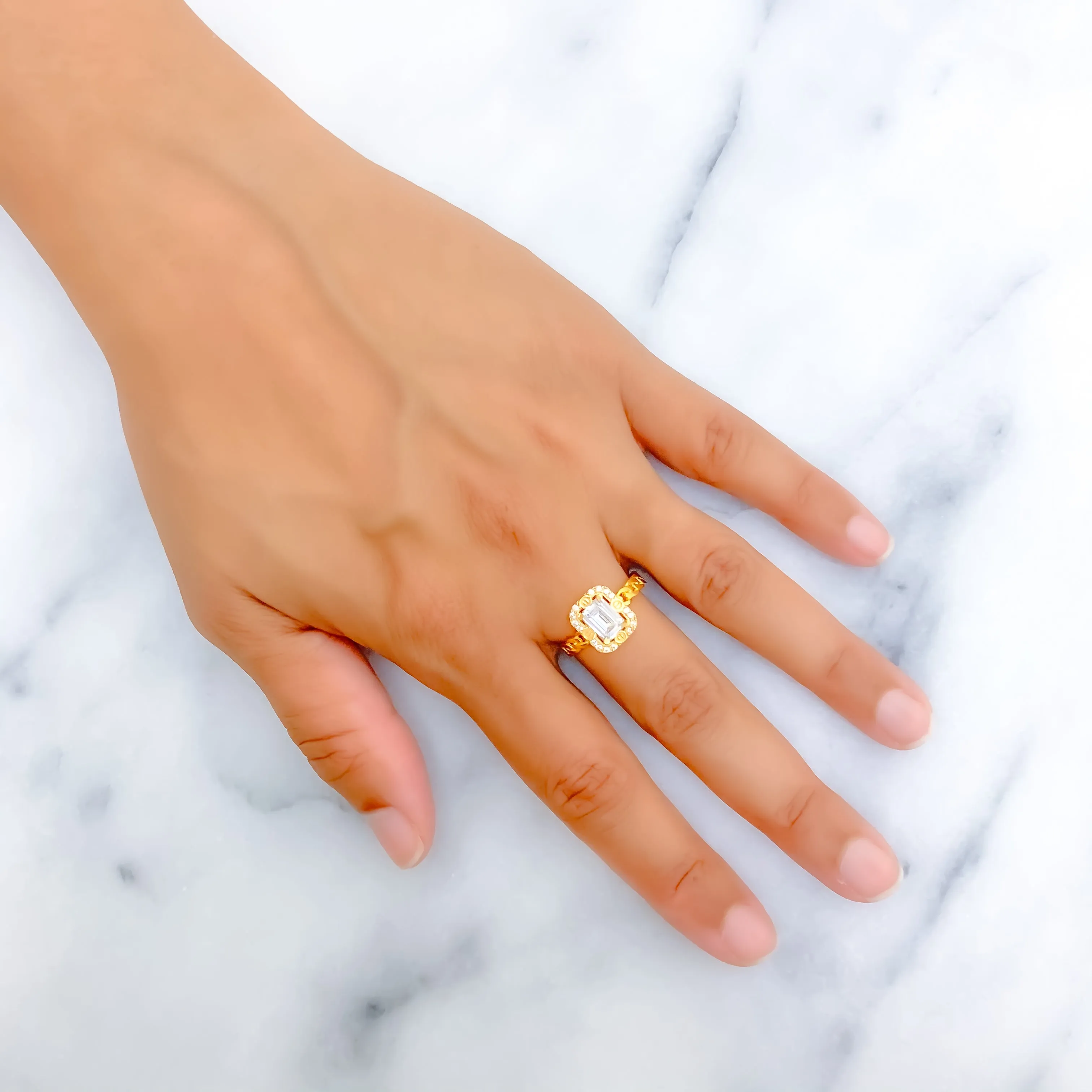 Regal Opulent 22k Gold CZ Ring w/ Solitaire Stone
