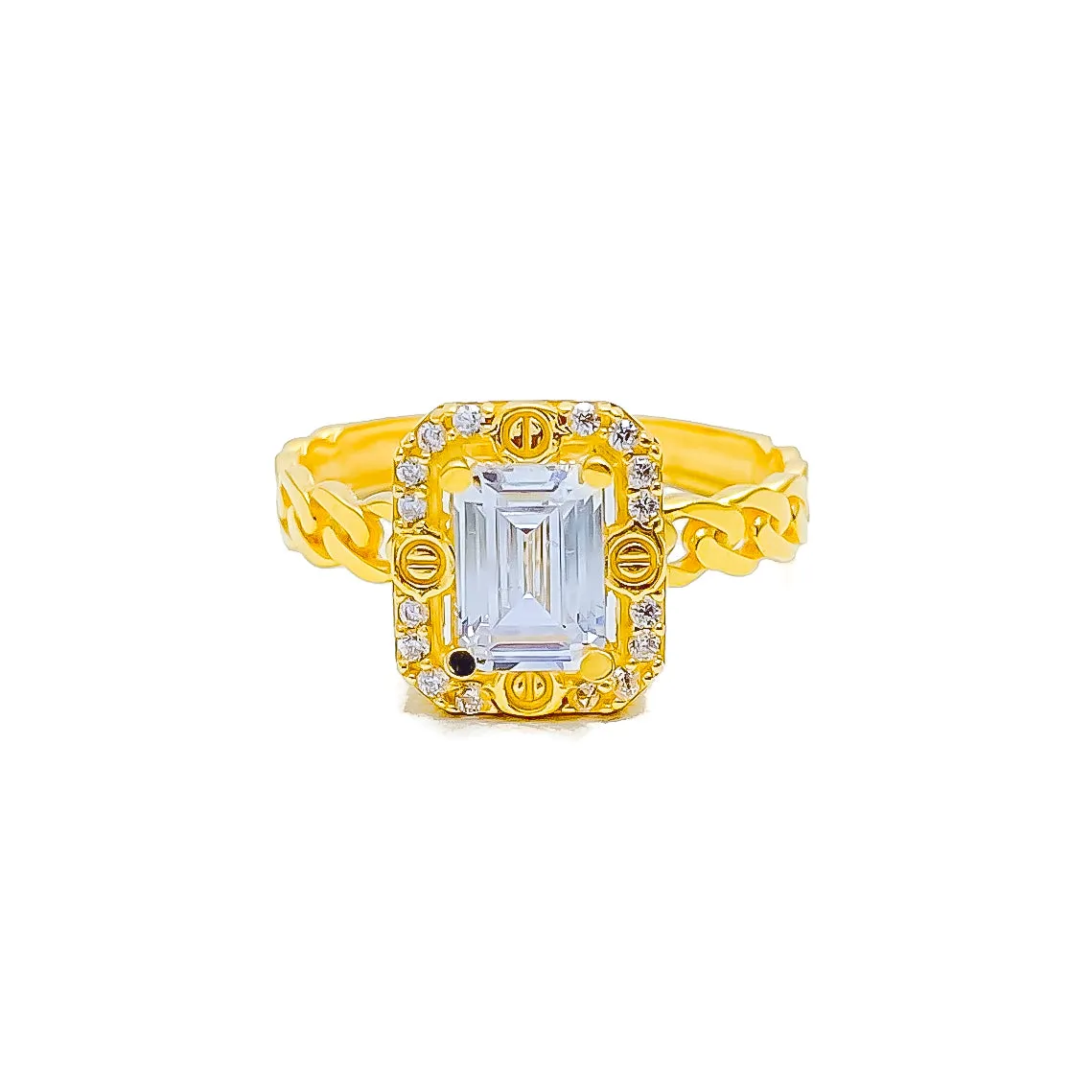 Regal Opulent 22k Gold CZ Ring w/ Solitaire Stone
