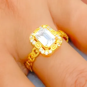 Regal Opulent 22k Gold CZ Ring w/ Solitaire Stone