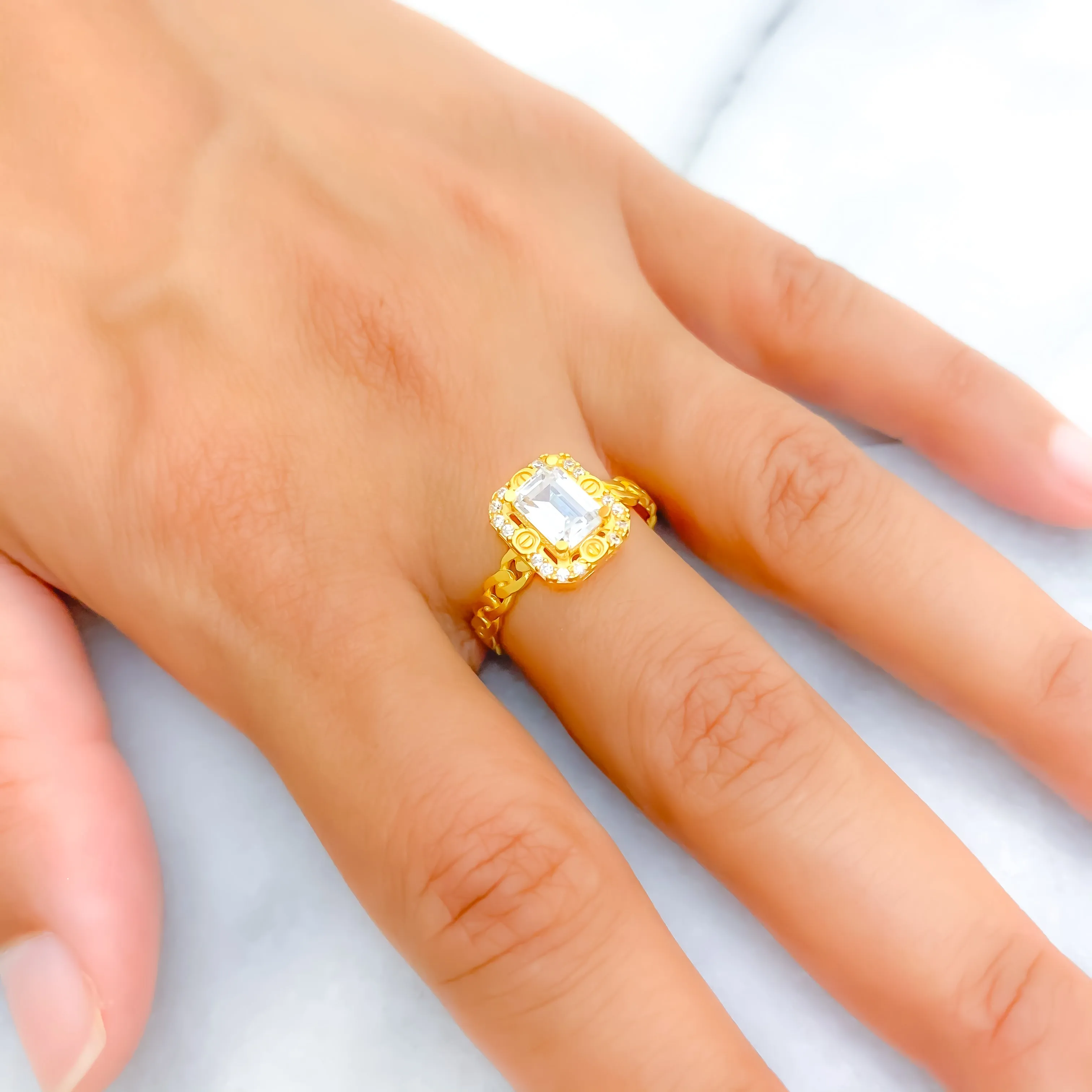Regal Opulent 22k Gold CZ Ring w/ Solitaire Stone