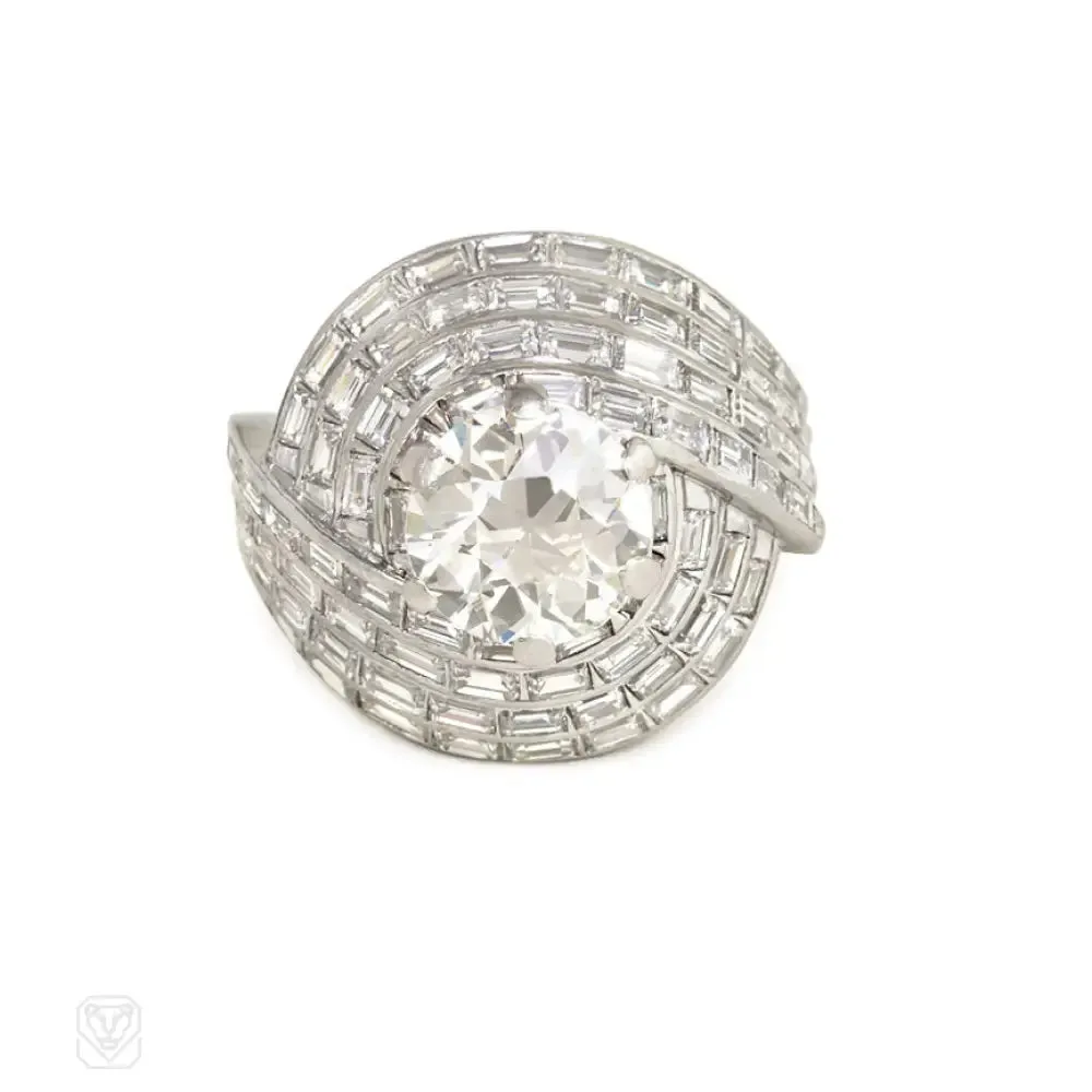Retro diamond turban cocktail ring, France