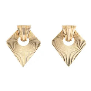 Retro Earrings 14k Yellow Gold Geometric Clip On Backings Estate Jewelry