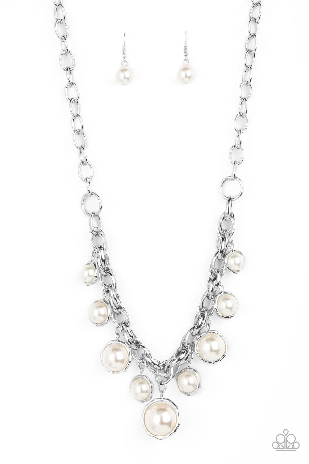 Revolving Refinement Necklace Set & Orbiting Opulence Bracelet - White 2 PC Combo Set