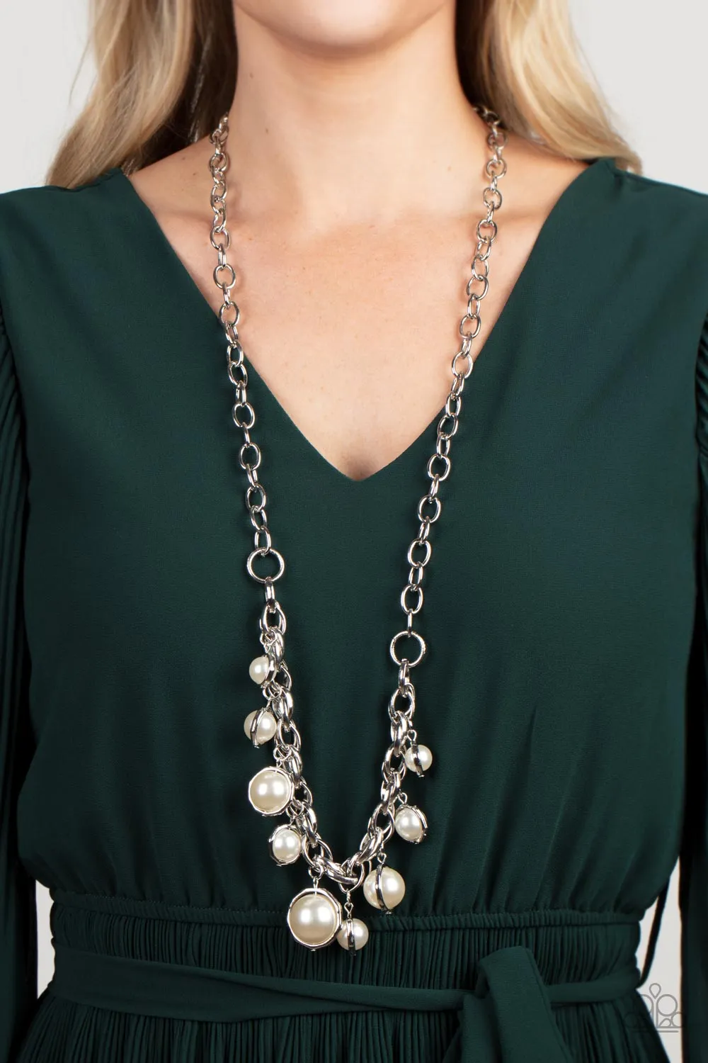 Revolving Refinement Necklace Set & Orbiting Opulence Bracelet - White 2 PC Combo Set