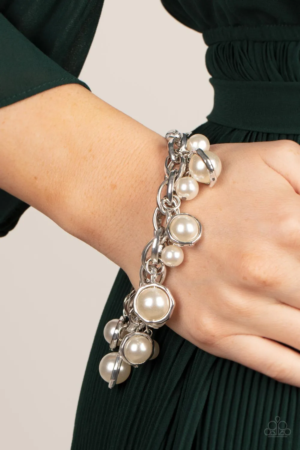 Revolving Refinement Necklace Set & Orbiting Opulence Bracelet - White 2 PC Combo Set