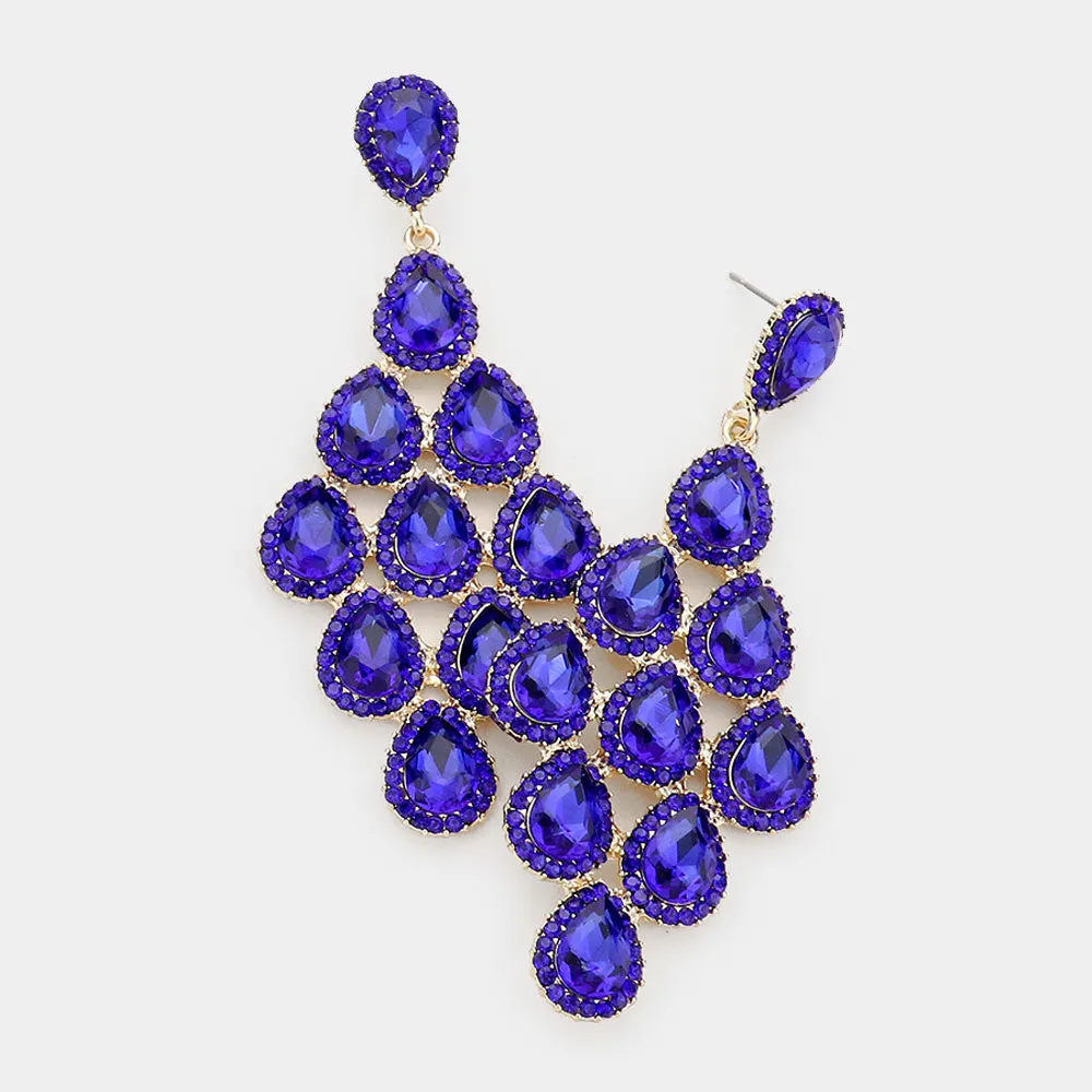 Rhinestone Trim Teardrop Cluster Earrings