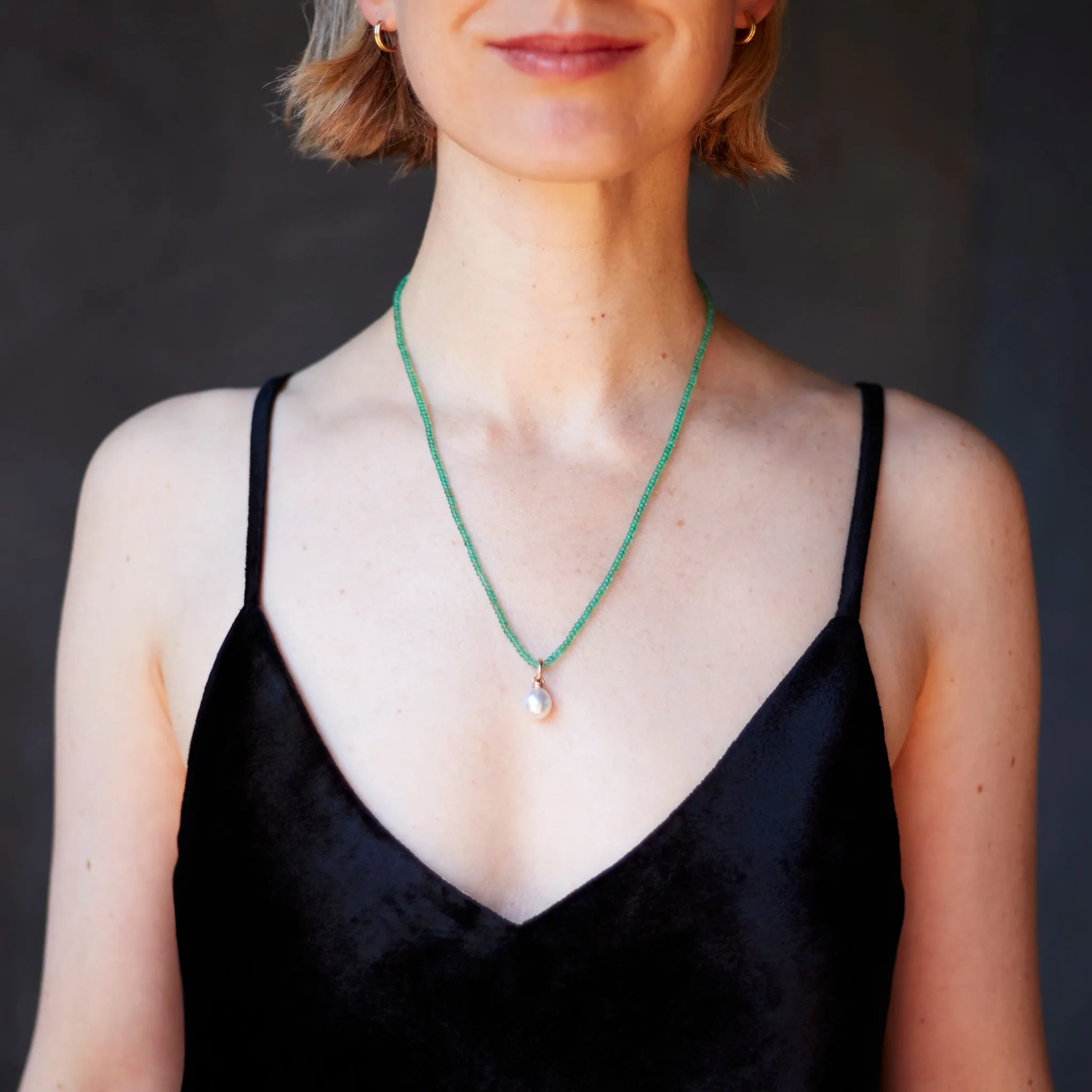 Rondelle Emerald Necklace 18K Yellow Gold, 20"