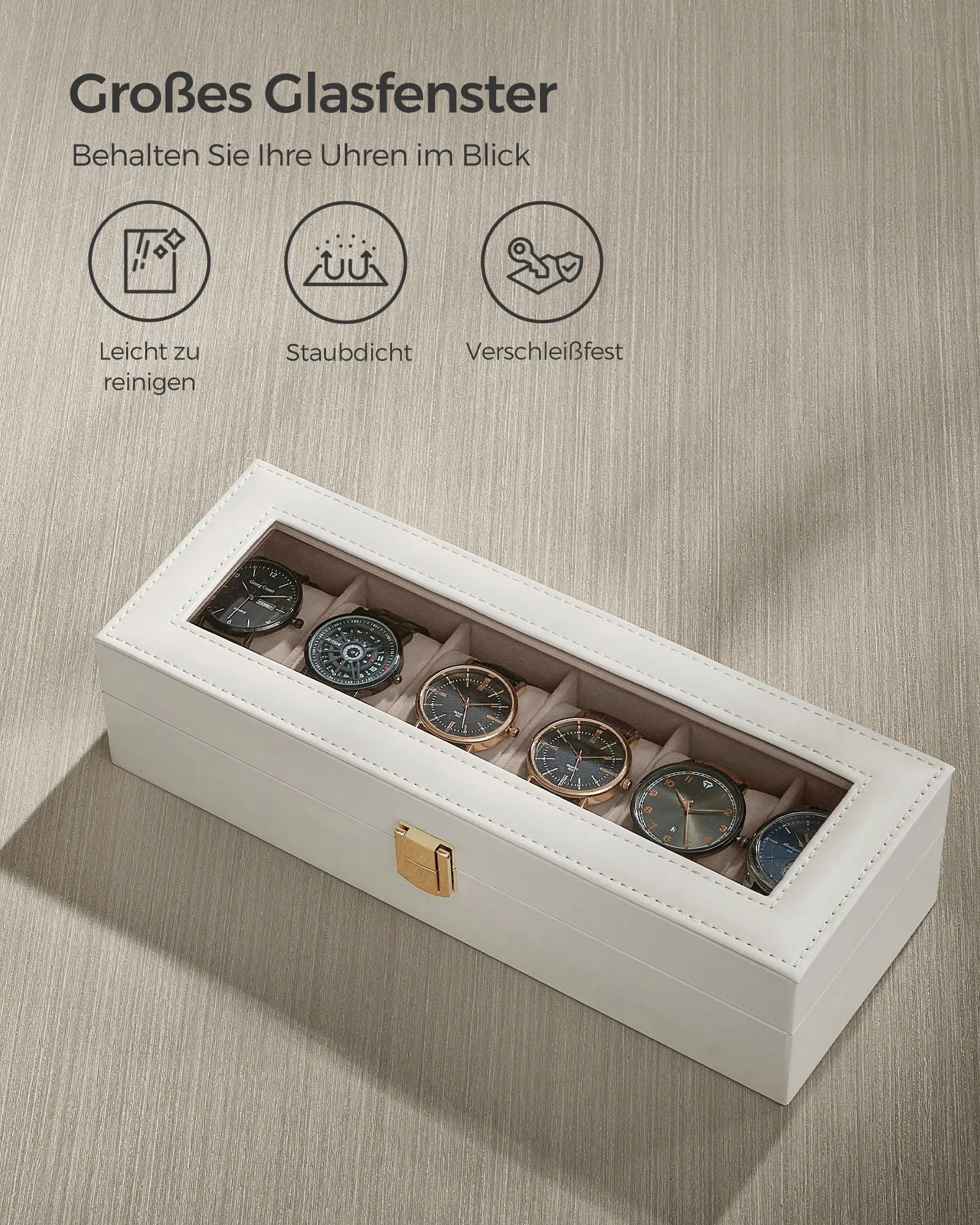 Rootz Luxury Watch Box - Jewelry Organizer - Storage Case - MDF Construction - Velvet Lining - PU Cover - Glass Lid - 11.2cm x 30cm x 8cm