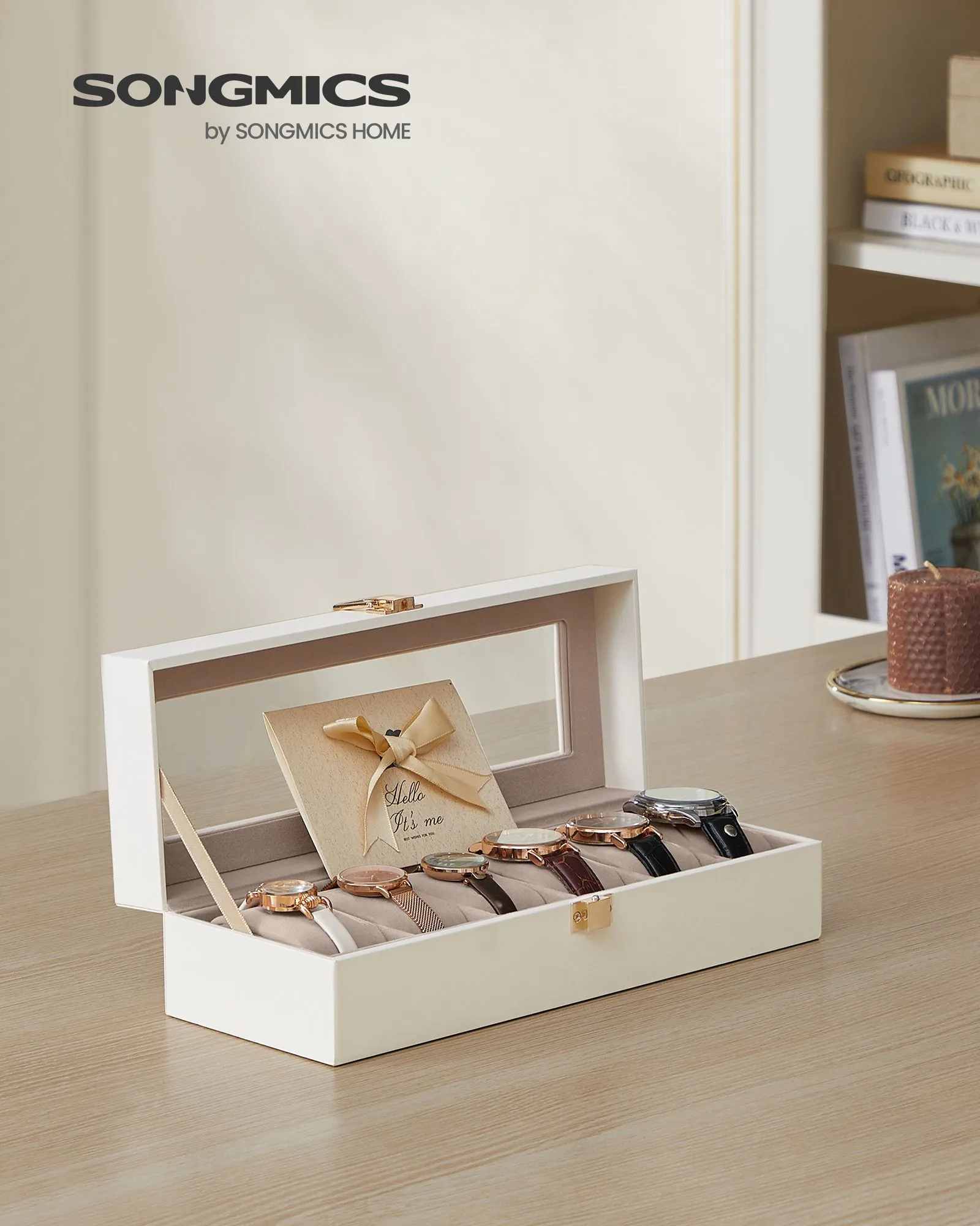 Rootz Luxury Watch Box - Jewelry Organizer - Storage Case - MDF Construction - Velvet Lining - PU Cover - Glass Lid - 11.2cm x 30cm x 8cm