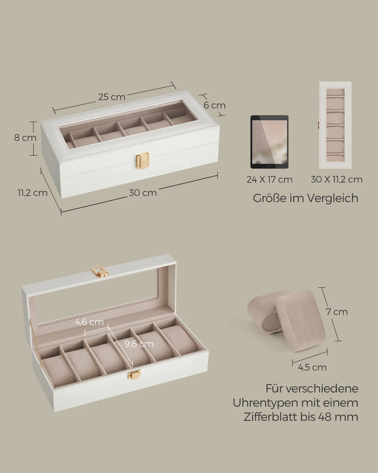 Rootz Luxury Watch Box - Jewelry Organizer - Storage Case - MDF Construction - Velvet Lining - PU Cover - Glass Lid - 11.2cm x 30cm x 8cm