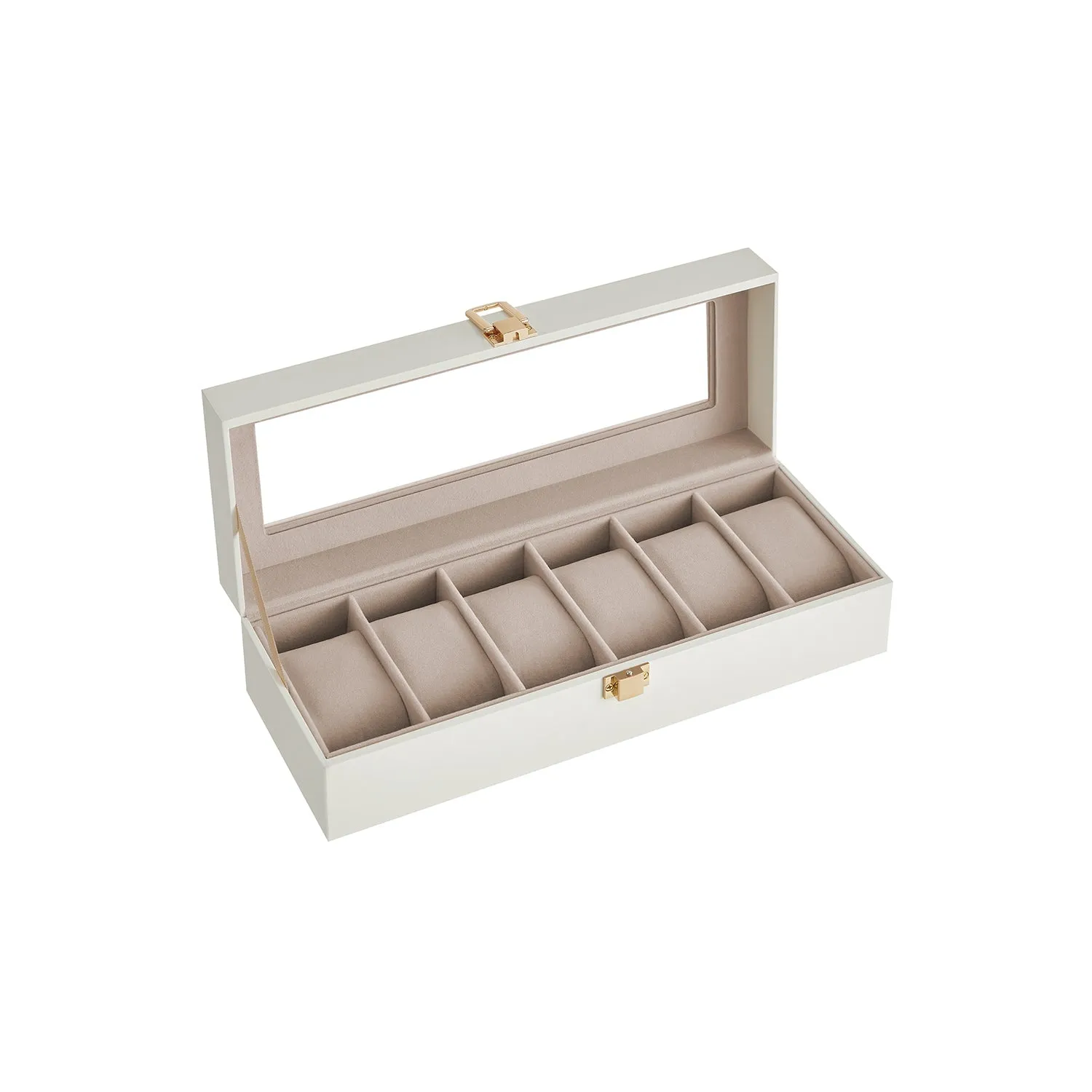 Rootz Luxury Watch Box - Jewelry Organizer - Storage Case - MDF Construction - Velvet Lining - PU Cover - Glass Lid - 11.2cm x 30cm x 8cm