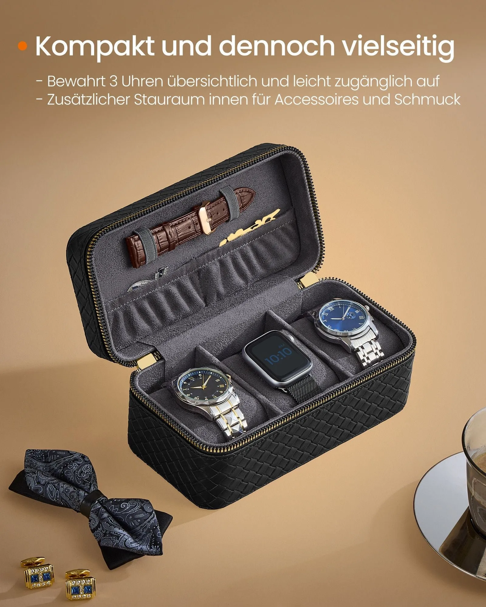 Rootz Watch Box - Watch Case - Watch Organizer - PU Leather - Imitation Suede - 10cm x 20cm x 9cm