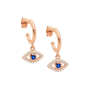 Rose Gold Plated Sterling Silver Evil Eye Cubic Zirconia Earrings 13mm E571R