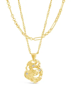 Roslyn CZ Molten Metal Charm Layered Necklace