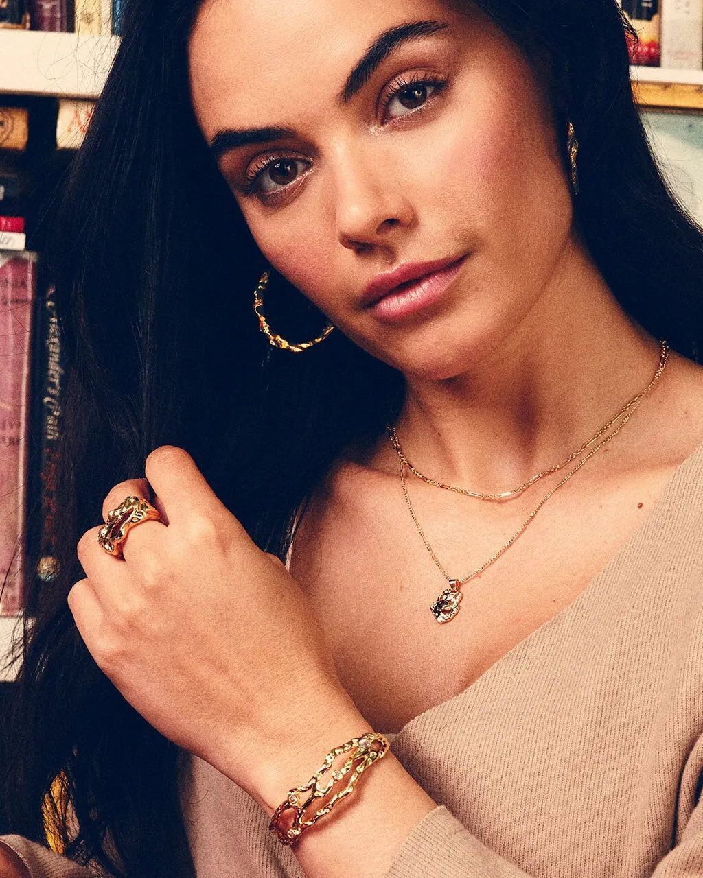 Roslyn CZ Molten Metal Charm Layered Necklace