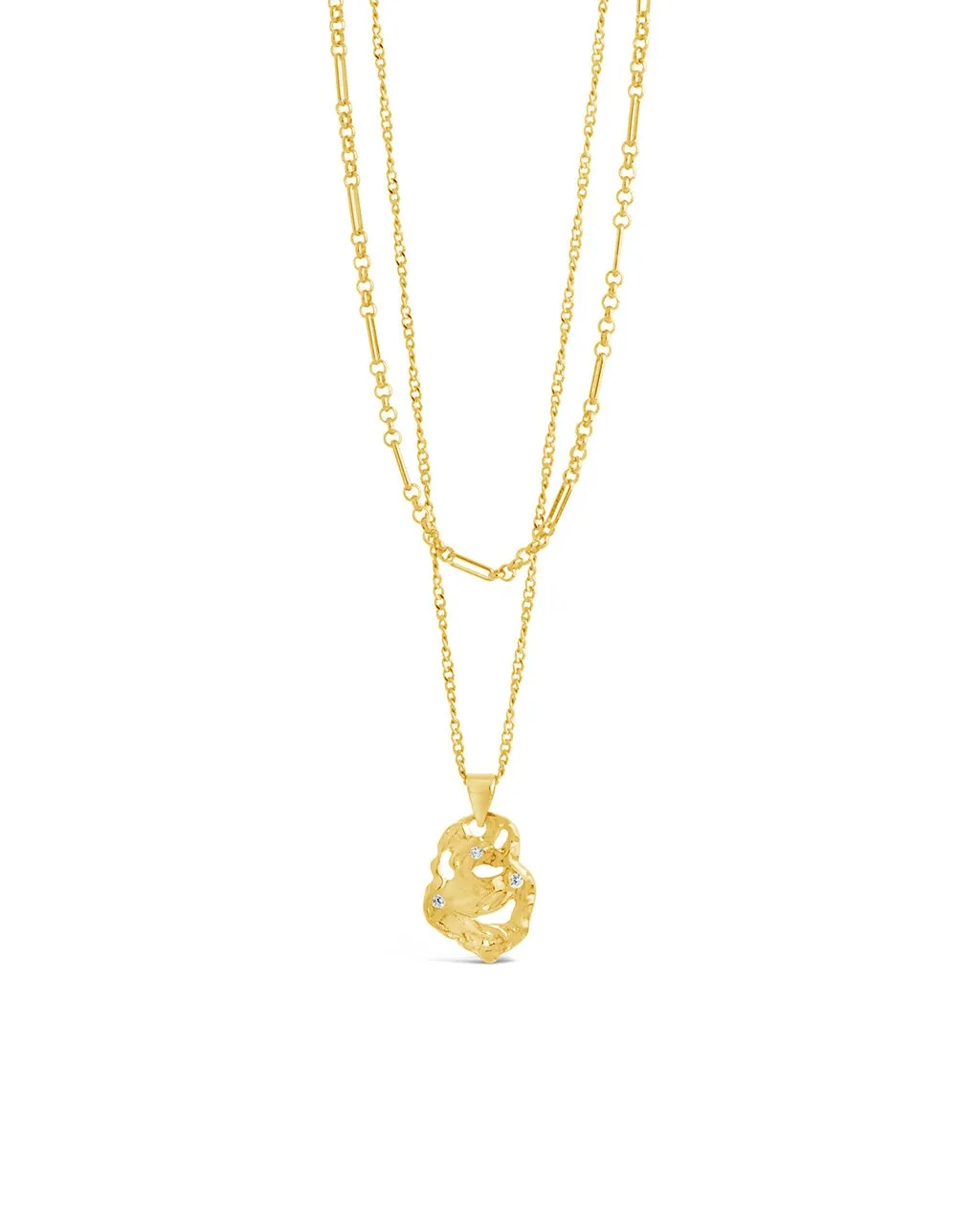 Roslyn CZ Molten Metal Charm Layered Necklace
